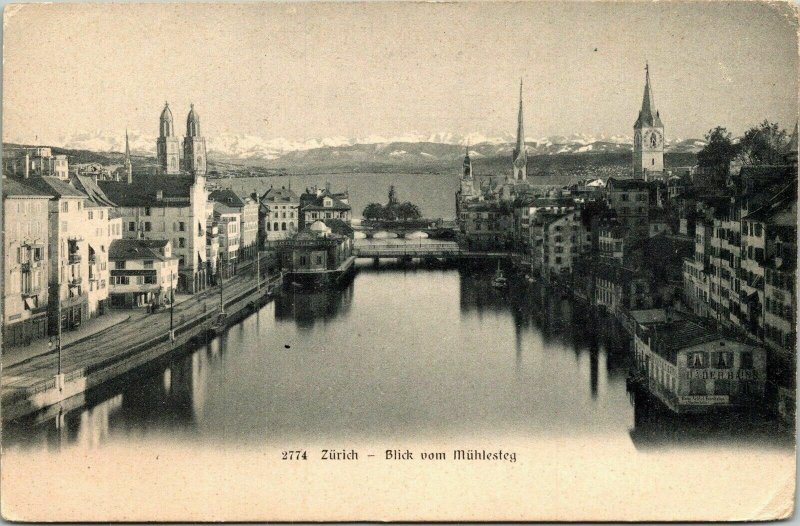 Zurich Blick Vom Muhlesteg Antique Postcard DB UNP Unused Carte Postale 