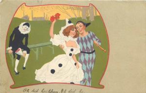 Rare Ellanbee Series Pierrot Harlequin clown ART NOUVEAU postcards x 2