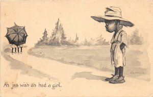 G22/ Black Americana Postcard Comic c1910 Ah Jes Umbrella Boy Hat 2