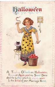 J84/ Halloween Postcard Holiday Greetings c1910 H14 Woman Cat Peel 305