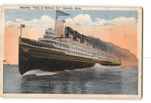 Detroit Michigan MI Postcard 1923 Steamer Ship City of Detroit