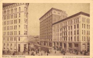 Broadway Streetcars Oakland California 1910s postcard
