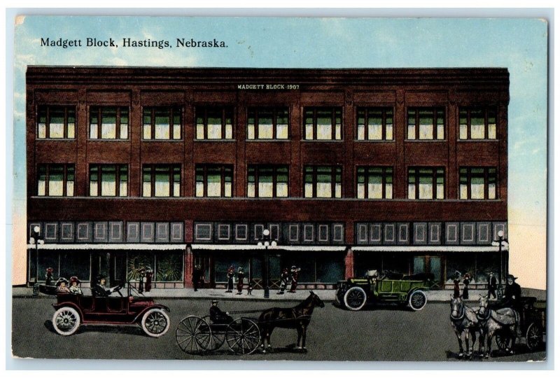 c1910's Madgett Block Exterior Roadside Hastings Nebraska NE Unposted Postcard