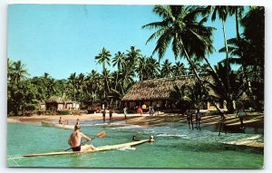 1950s KOROLEVU BEACH HOTEL FIJI BOATING OVER CORAL REEF TROPICAL POSTCARD P3098