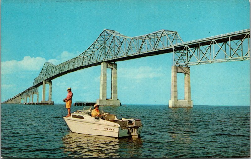 Vtg 1950s Sunshine Skyway Boat Fishing St Petersburg Florida FL Unused Postcard