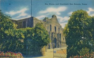 Alamo the Shrine of Texas Liberty and Courtyard at San Antonio TX, Texas - Linen