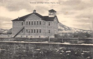 Paonia Colorado Grammar & High School, B/W Lithograph, Vintage PC U18024