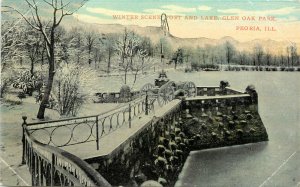 Wheelock Postcard Winter Scene Fort and Lake Glen Oak Park Peoria IL 9719
