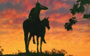 Vintage Postcard Beautiful Scene Sunset in Navajo-Land Riding Horse Shadow N.M.