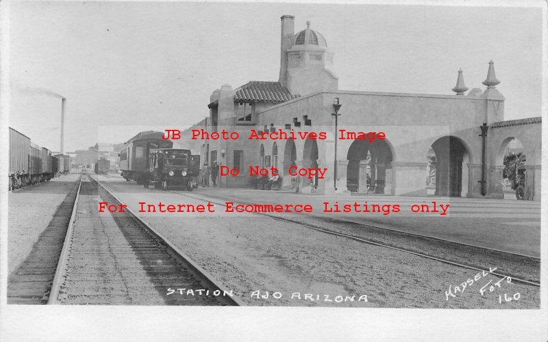 Depot, Arizona, Ajo, RPPC, Tucson Cornelia & Gila Bend Railroad Station, Hadsell