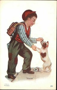 A/S Little Boy with Terrier Puppy Dog Backpack Dog Toys c1910 Postcard