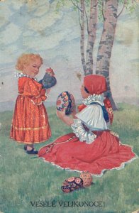 Czech Republic Kids Traditional Clothing Easter Vintage Postcard 07.15