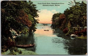 1915 Picnic Rock Kennebunk River Kennebunkport Maine Boating Posted Postcard