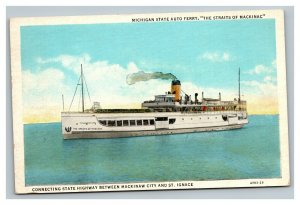 Vintage 1930's Postcard Michigan State Auto Ferry The Straits of Mackinac