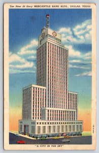 Dallas Texas~Mercantile Bank Bldg Exterior View~Colortone~Vintage Linen Postcard