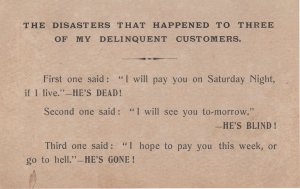 Blind Customer Debt Dead Money Owed Old Bad Taste Joke Postcard