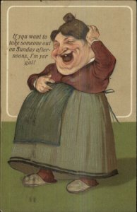 Old Woman Apron One Tooth Caricature c1910 PFB Postcard