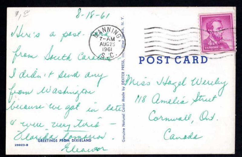 South Carolina DIXIE SpiltView Cotton Field Cotton Pickers Greetings From pm1961