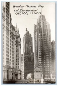 Chicago Illinois IL Postcard RPPC Photo Wrigley Bldgs. And Sheraton Hotel c1940s