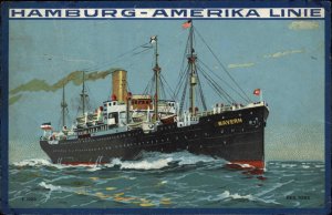 Hamburg-Amerika Line Steamship SS BAYERN Poster Art c1920 Postcard