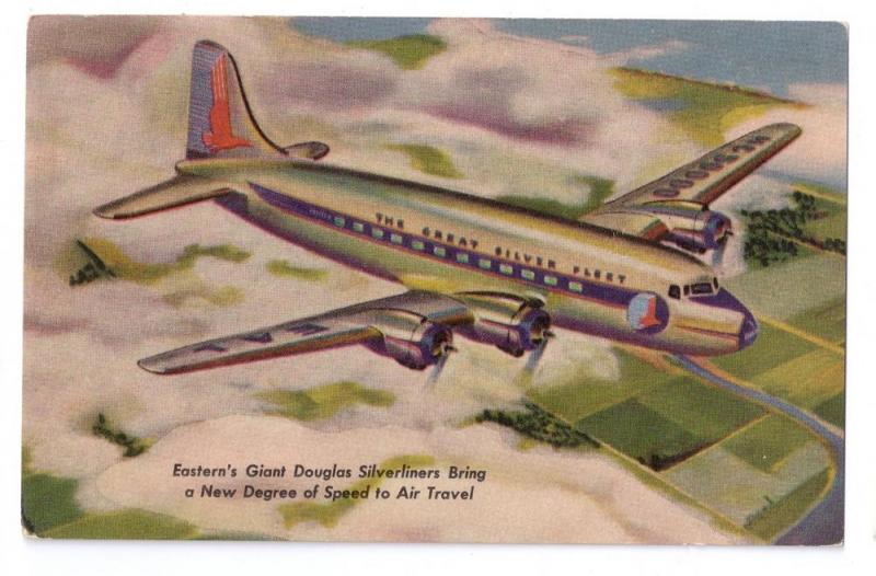 Eastern Airlines Great Douglas Silverliner Skymasters Vntg Aviation Postcard