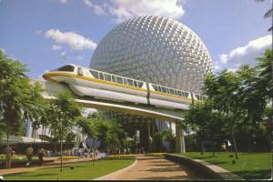Epcot Center Walt Disney World Future Monorail Spaceship Earth At&T Postcard