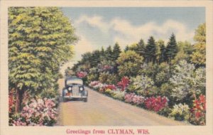 Wisconsin Greetings From Clyman With Road Scene 1940