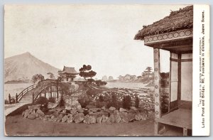 Lotus Pond & Bridge Mt. Foosiyama In Distance Japan Scene Exposition Postcard