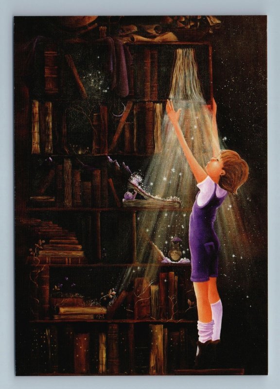 LITTLE BOY in Library Bookcase Book Fantasy World Light Russian New Postcard