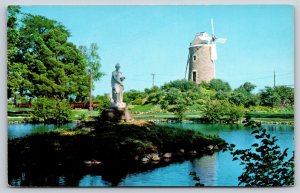 Wamego Kansas~Old Dutch Mill~Ceres Goddess Of Grain~Train In Bkgd~1958 Postcard