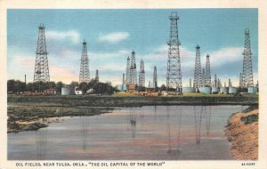 OIL FIELDS NEAR TULSA OKLAHOMA POSTCARD (c. 1940s)