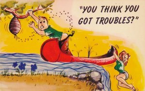 You Think You Got Troubles - Humor - Canoe over Waterfall Bees