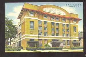 GREENVILLE SOUTH CAROLINA TEXTILE HALL VINTAGE POSTCARD SC