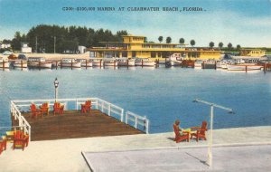 CLEARWATER BEACH, Florida FL   MARINA~Chairs On Dock~BOATS   ca1940's Postcard