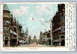1903 Fresno California CA Vintage Postcard Mariposa Street Store Shop Building