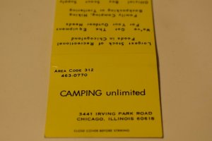 Camping Unlimited Chicago Illinois Yellow 30 Strike Matchbook Cover