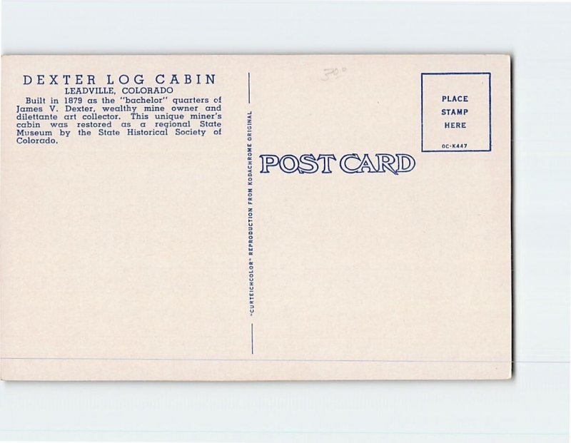 Postcard Dexter Log Cabin, Leadville, Colorado
