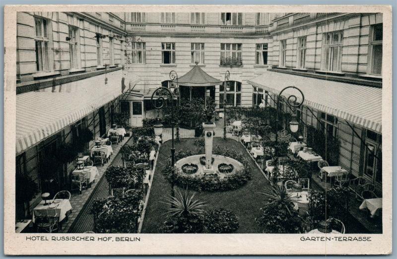 RUSSIAN HOTEL BERLIN GERMANY 1928 ANTIQUE POSTCARD RUSSISCHER HOF w/ STAMP