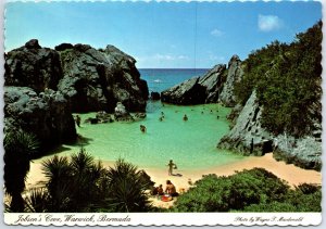 VINTAGE CONTINENTAL SIZED POSTCARD JASON'S COVE WARWICK BERMUDA LOADED STAMPS 81