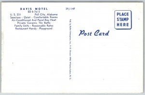 Pell City Alabama 1950s Postcard Davis Motel