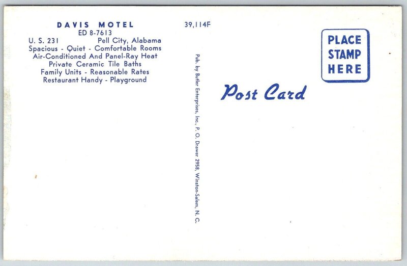 Pell City Alabama 1950s Postcard Davis Motel