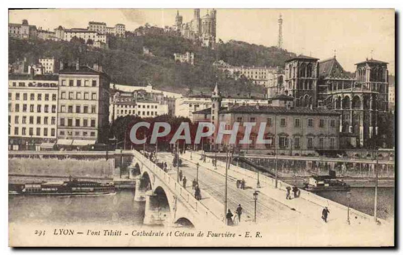 Old Postcard Lyon Pont Tilsitt Cathedral and Coteau de Fourviere