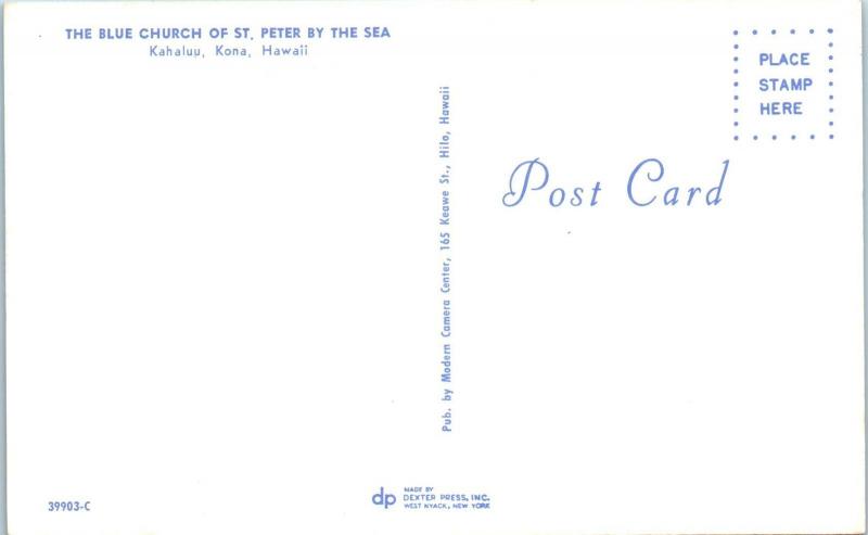 KAHALUU, KONA, Hawaii   The BLUE CHURCH of St Peter by the SEA  c1960s  Postcard