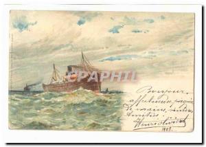 Old Postcard Painting Steam Boat