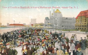 1915 Atlantic City Boardwalk Marlborough-Blenheim Postcard Crowds NJ