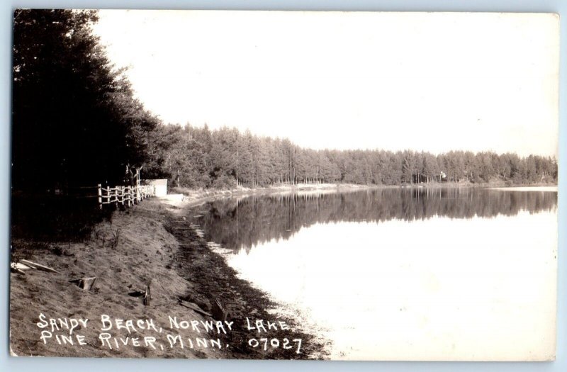 Pine River Minnesota MN Postcard RPPC Photo Sandy Beach Norway Lake 1939