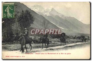 Old Postcard Chamonix Departure for Montanvert st ice Sea Horse riding