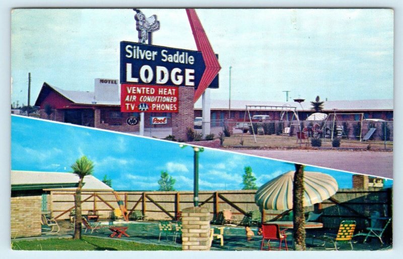 FORT STOCKTON, TX Texas  SILVER SADDLE LODGE 1962 Roadside Pecos County Postcard 