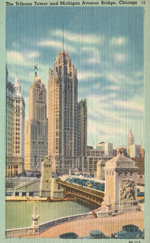 Vintage Postcard 1944 The Tribune Tower And Michigan Avenue Bridge Chicago IL 