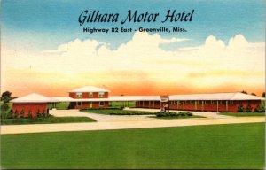 Linen Postcard Gilhara Motor Hotel Highway 82 East in Greenville, Mississippi